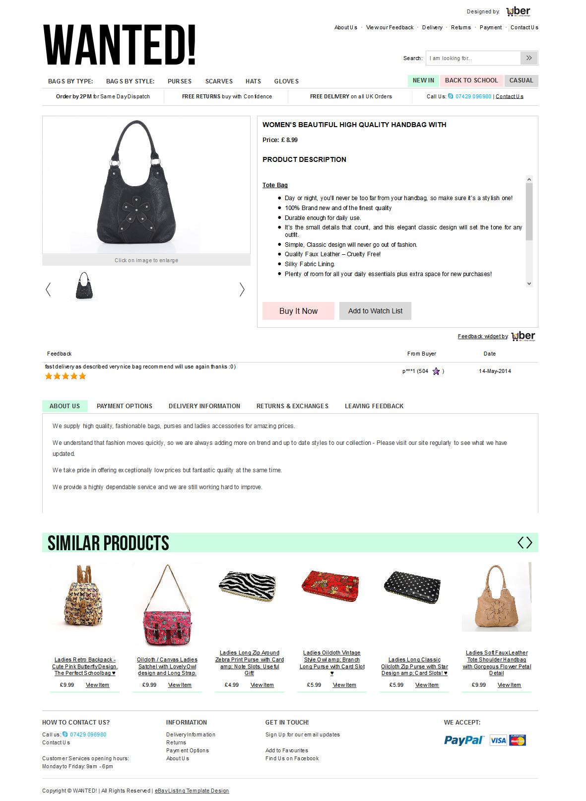 WantedBags ebay item template design